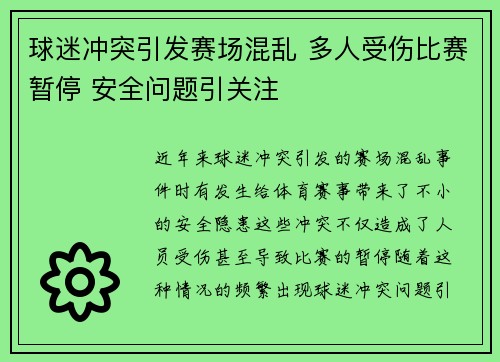 球迷冲突引发赛场混乱 多人受伤比赛暂停 安全问题引关注