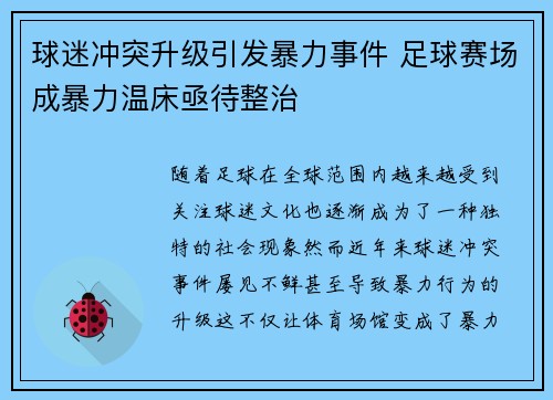 球迷冲突升级引发暴力事件 足球赛场成暴力温床亟待整治